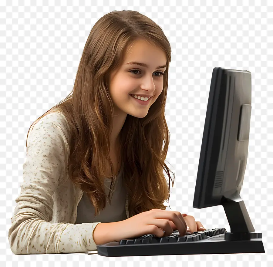 Cours Informatique Fille Étudiant Réel，Fille Avec Bureau PNG