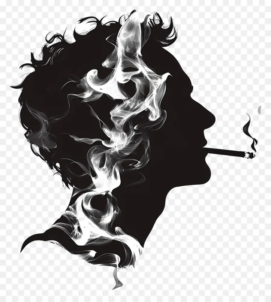 Silhouette De Tête D'homme，Silhouette Avec Fumée PNG