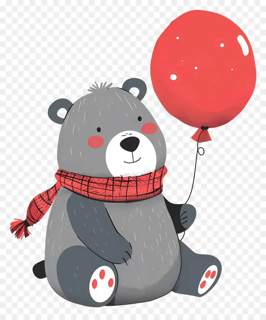 Ours Mignon，Ours Gris Avec Ballon Rouge PNG