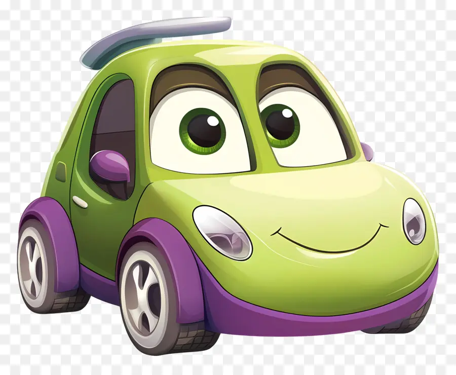 Voiture De Dessin Animé，Voiture De Dessin Animé Verte Et Violette PNG