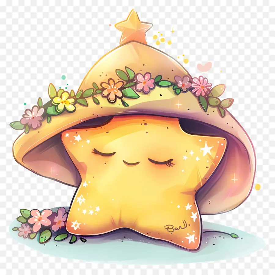 Étoile Mignonne，Étoile Jaune Avec Chapeau PNG