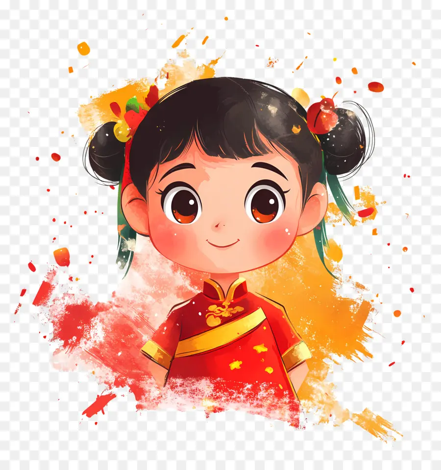 Fête Nationale Chinoise，Fille Avec Des éclaboussures De Peinture PNG