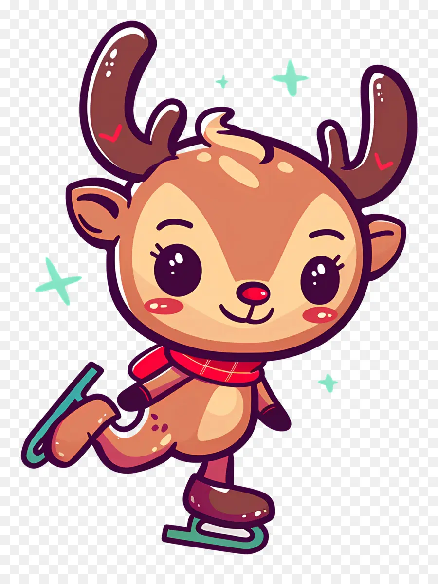 Cerf De Noël，Renne Mignon Qui Patine PNG