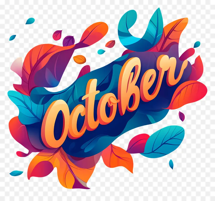 Octobre，Octobre Avec Des Feuilles Abstraites Colorées PNG