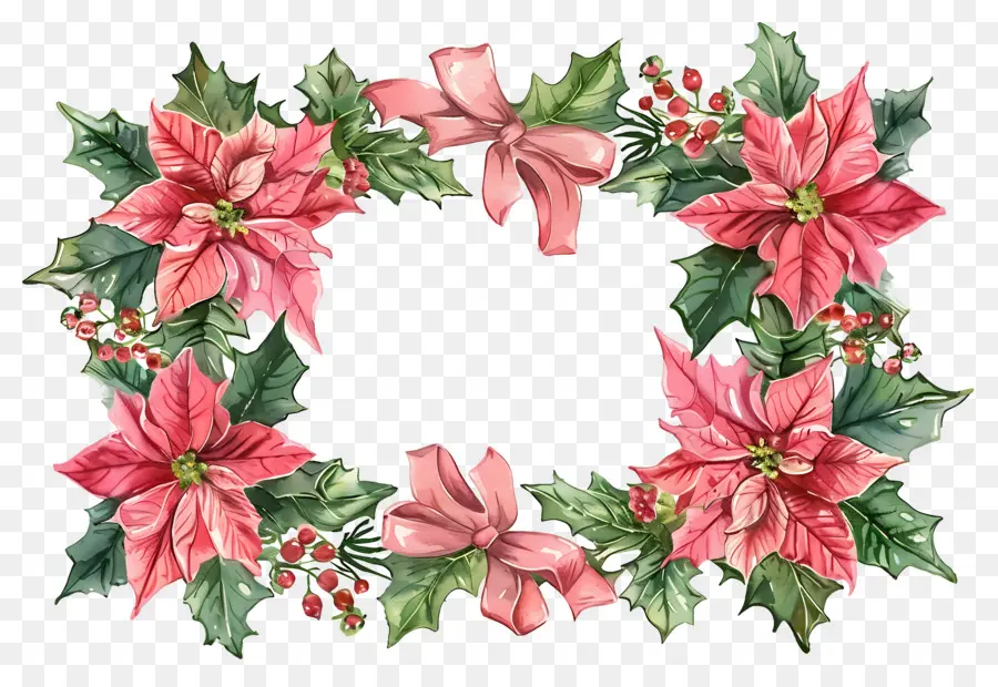 Cadre De Noël，Cadre Poinsettia PNG