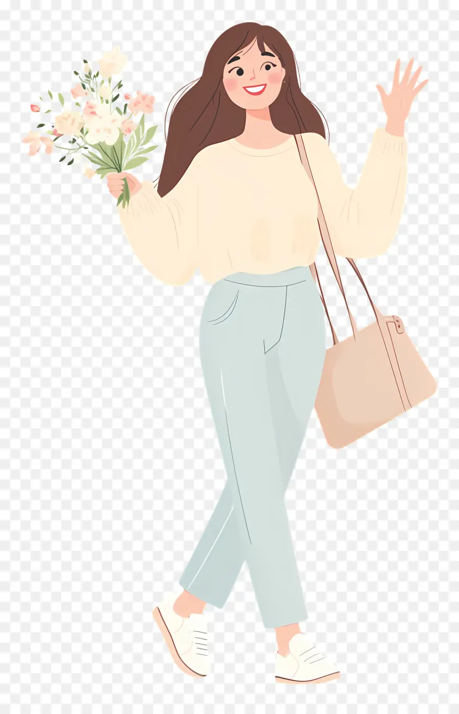 Fille Heureuse，Fille Avec Des Fleurs PNG