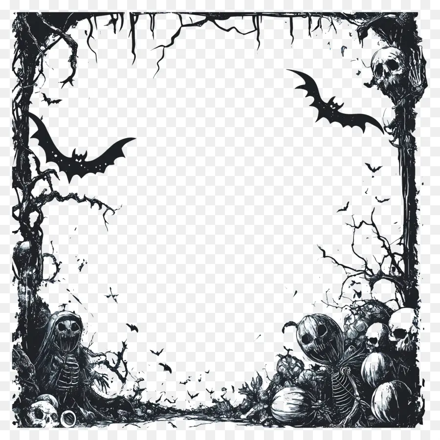 Cadre D'halloween，Cadre Squelette Et Citrouille PNG