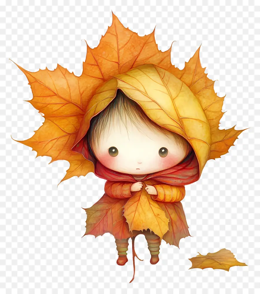 Feuille D'automne Mignonne，Fille Endormie PNG