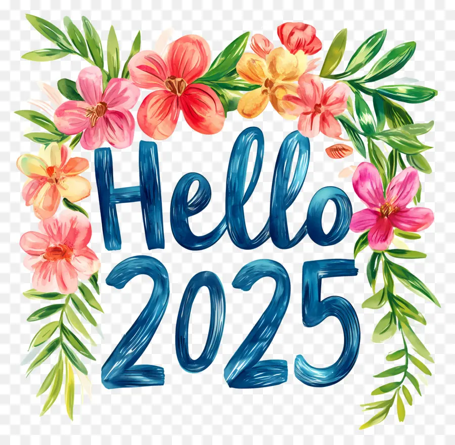 Bonjour 2025，Bonjour 2025 Avec Des Fleurs PNG