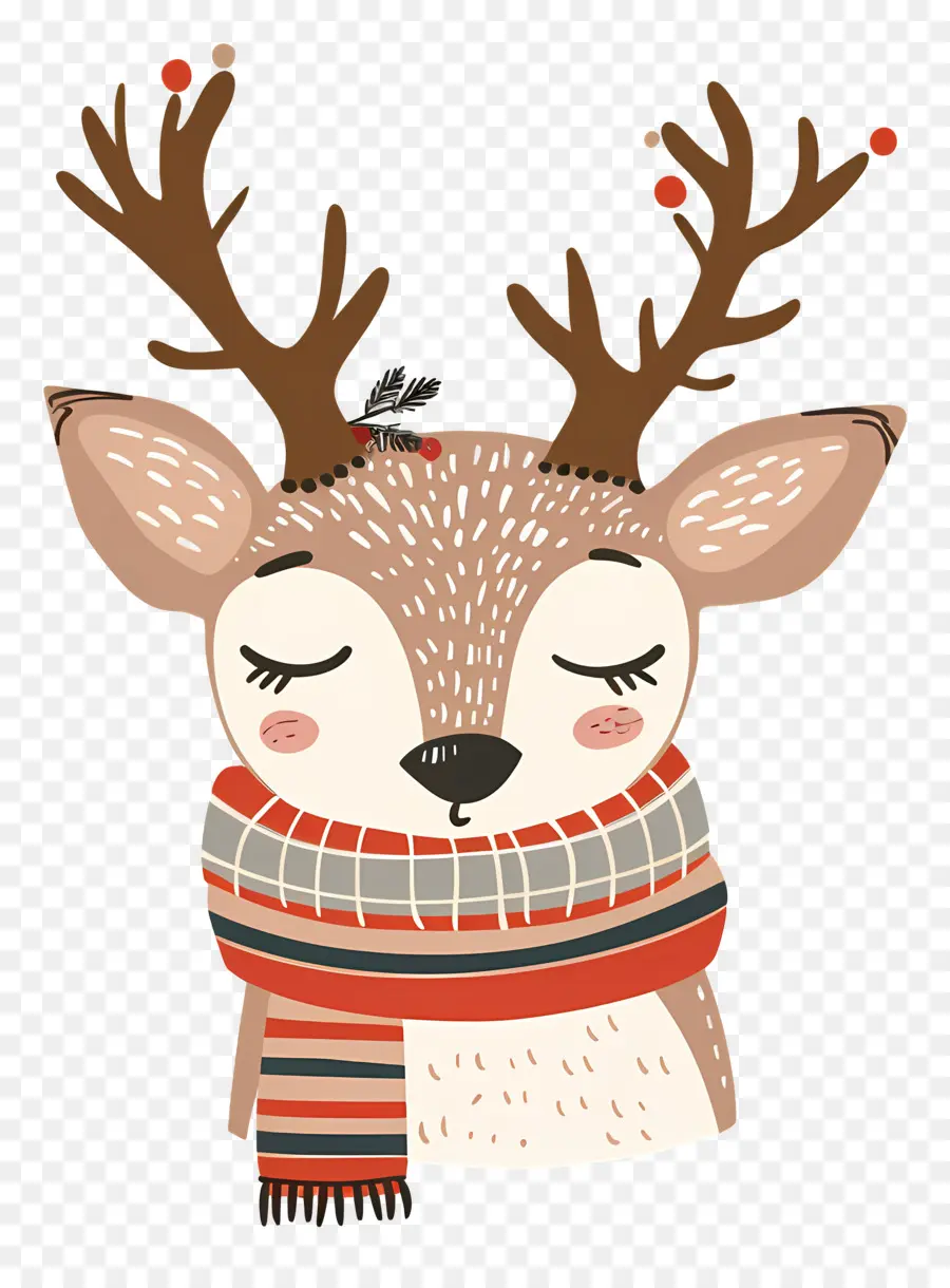 Cerf De Noël，Renne Avec écharpe Rouge Et Verte PNG