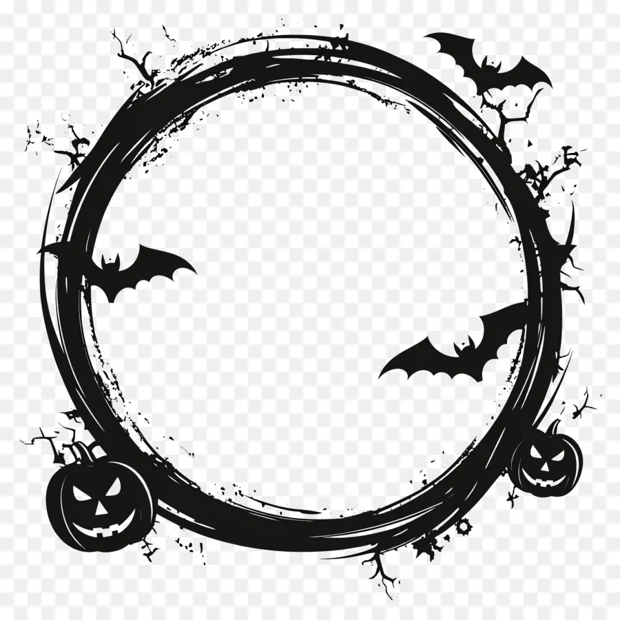 Cadre D'halloween，Couronne De Chauve Souris Et De Citrouille PNG