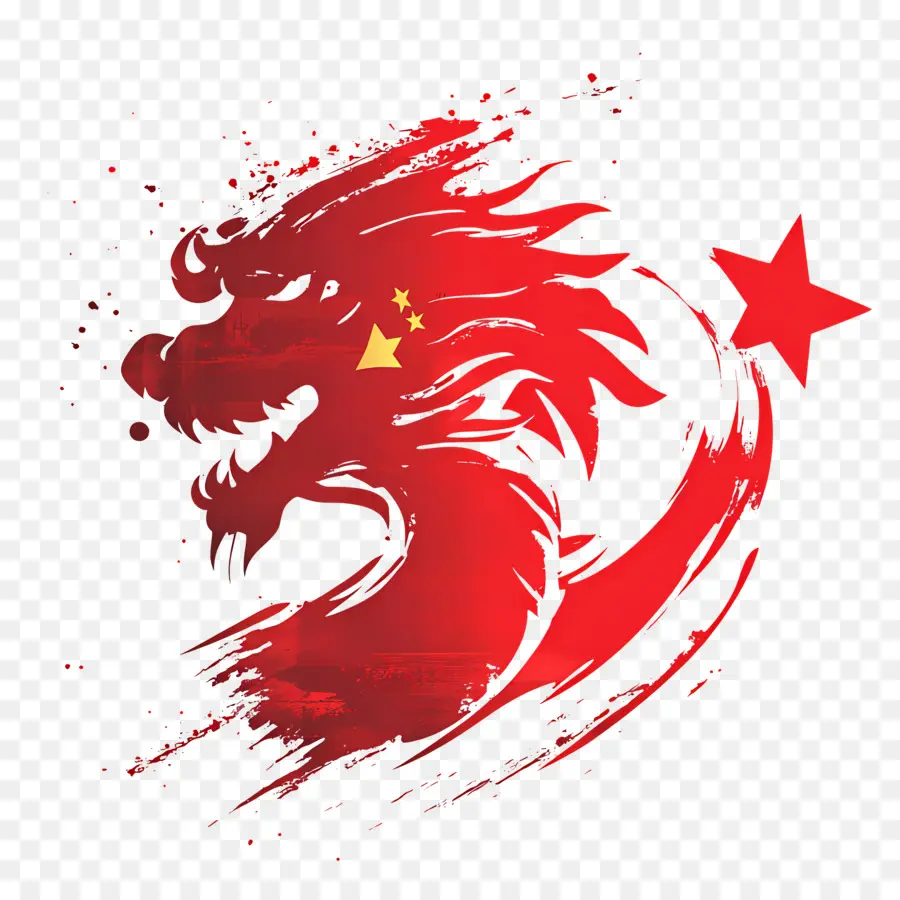 Fête Nationale Chinoise，Silhouette De Dragon Rouge PNG