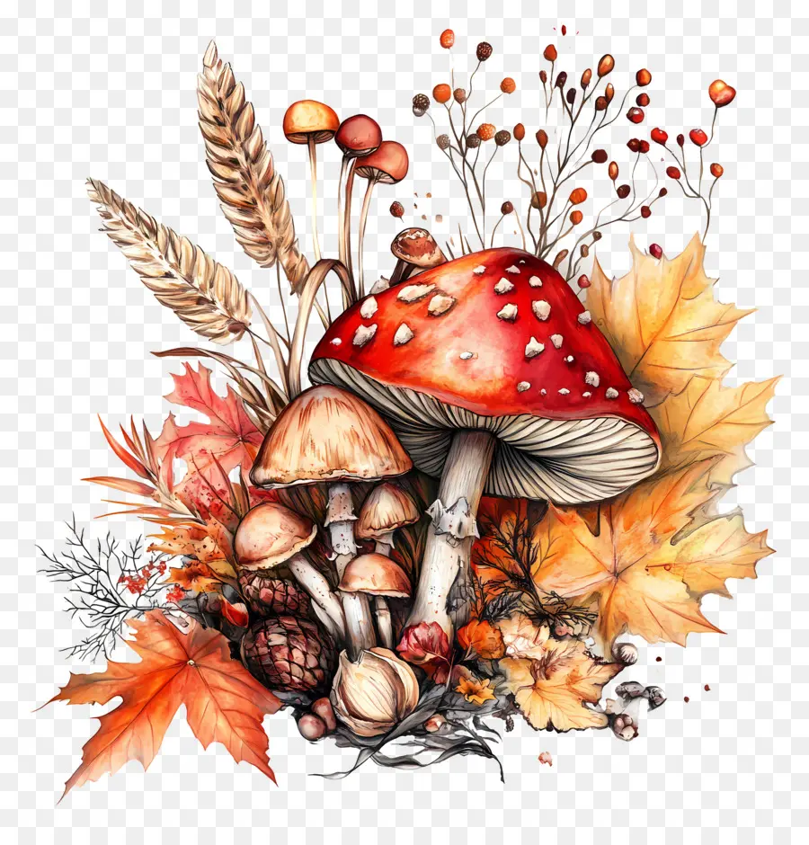 Nature D'automne，Bouquet De Champignons PNG