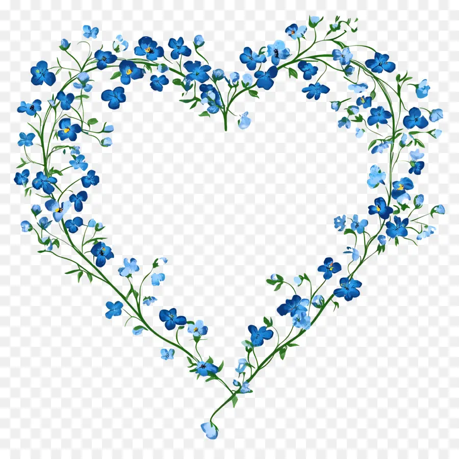 Cadre Coeur，Coeur à Fleurs Bleues PNG