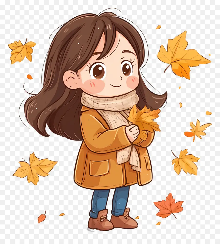 Feuille D'automne Mignonne，Fille Avec Des Feuilles D'automne PNG