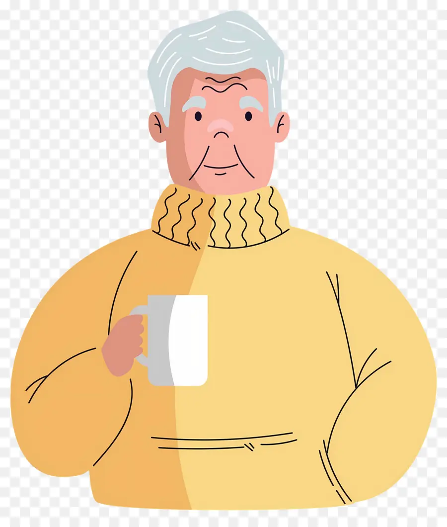 Boire Du Café，Homme âgé De Dessin Animé PNG