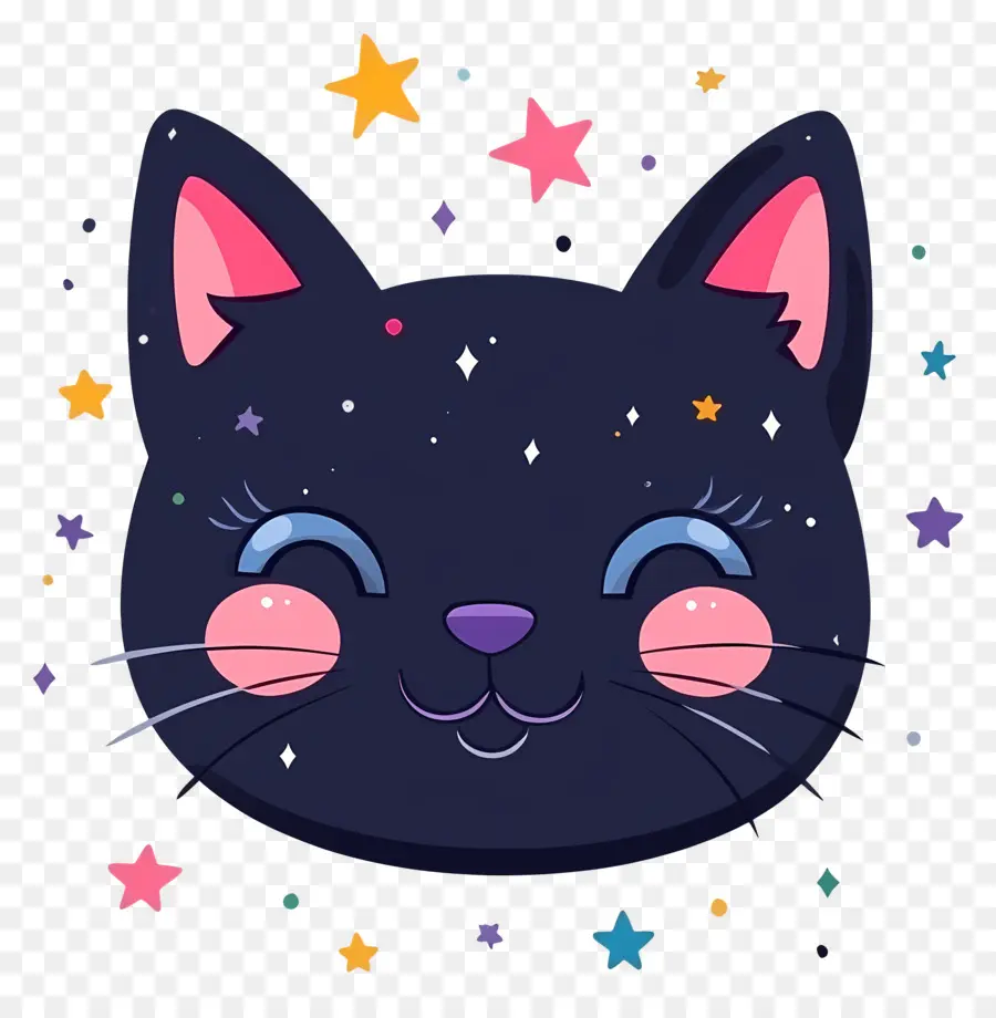 Chat Kawaii，Visage De Chat Noir PNG