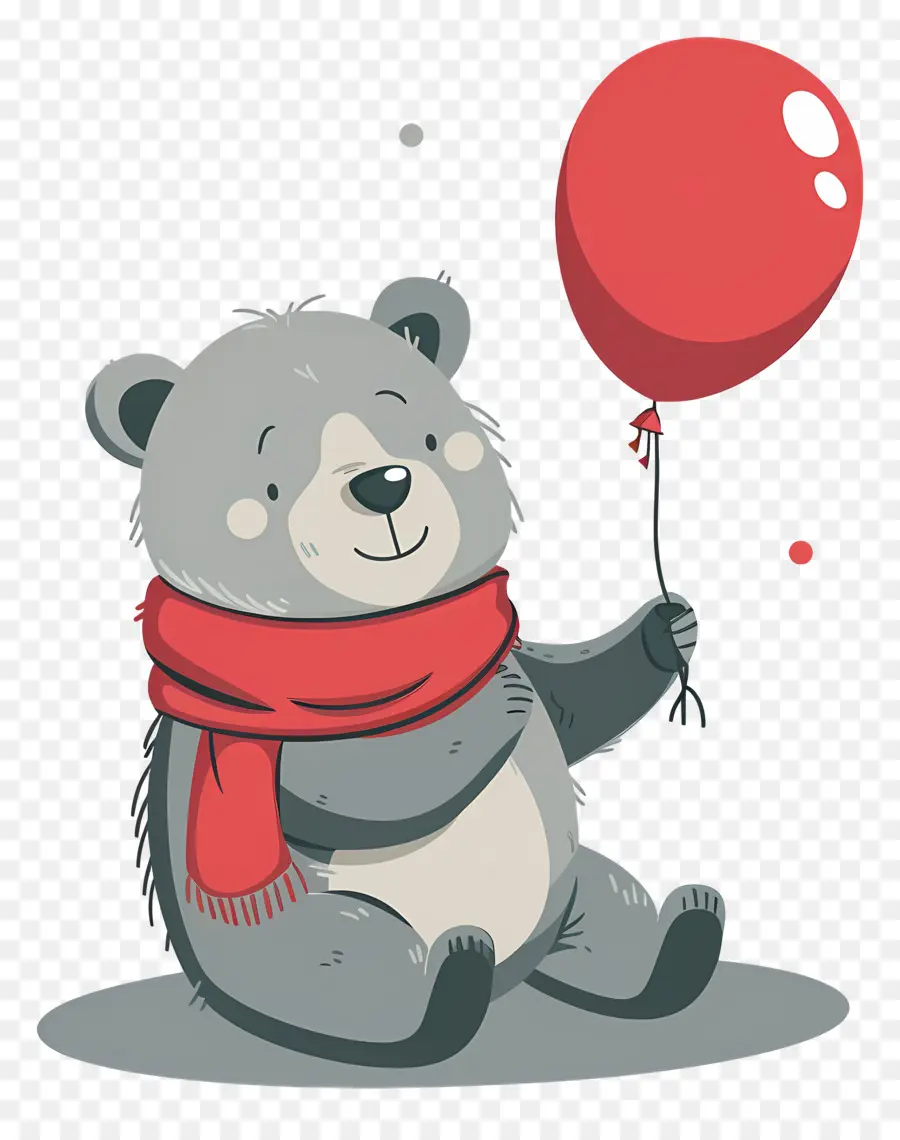 Ours Mignon，Ours Gris Avec Ballon Rouge PNG