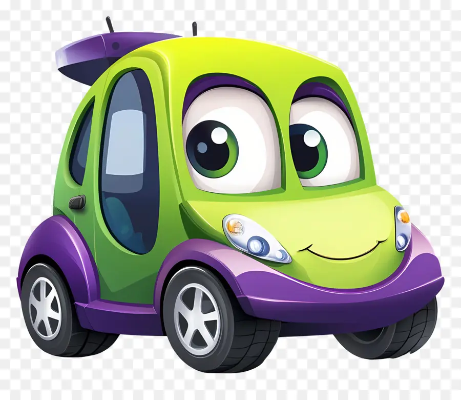 Voiture De Dessin Animé，Voiture De Dessin Animé Verte Et Violette PNG