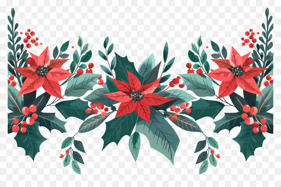 Frontière De Noël，Guirlande De Poinsettias PNG