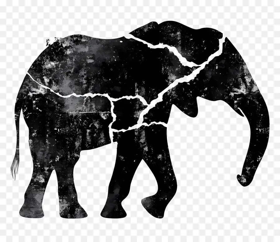 Silhouette D'éléphant，Éléphant à Texture Fissurée PNG