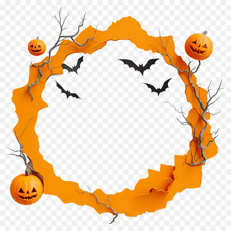 Cadre D'halloween，Couronne De Citrouille PNG