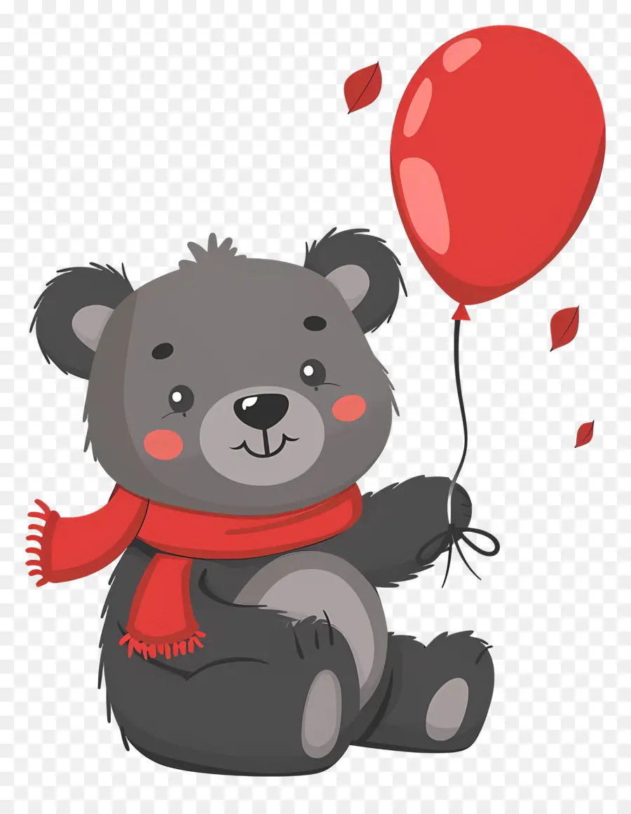 Ours Mignon，Ours Gris Avec Ballon Rouge PNG