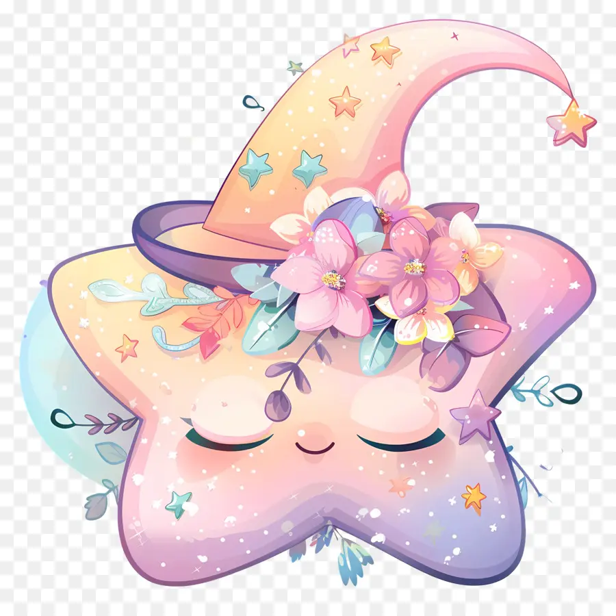 Étoile Mignonne，Étoile Rose Avec Chapeau PNG