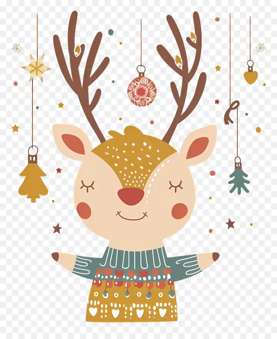 Cerf De Noël，Joyeux Renne En Pull PNG