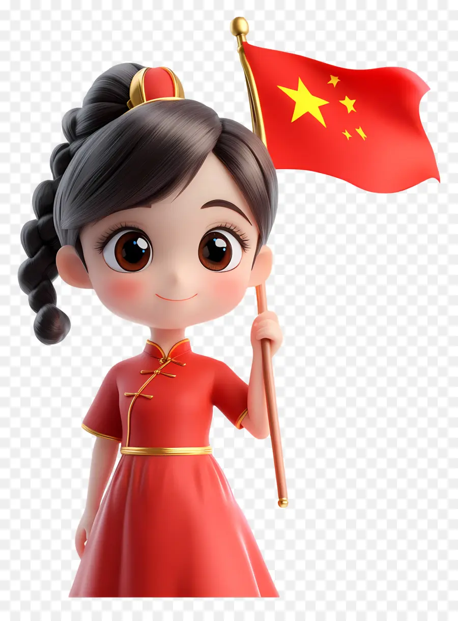 Fête Nationale Chinoise，Fille Avec Drapeau PNG