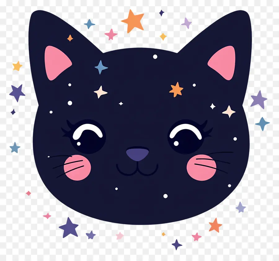 Chat Kawaii，Visage De Chat Noir PNG