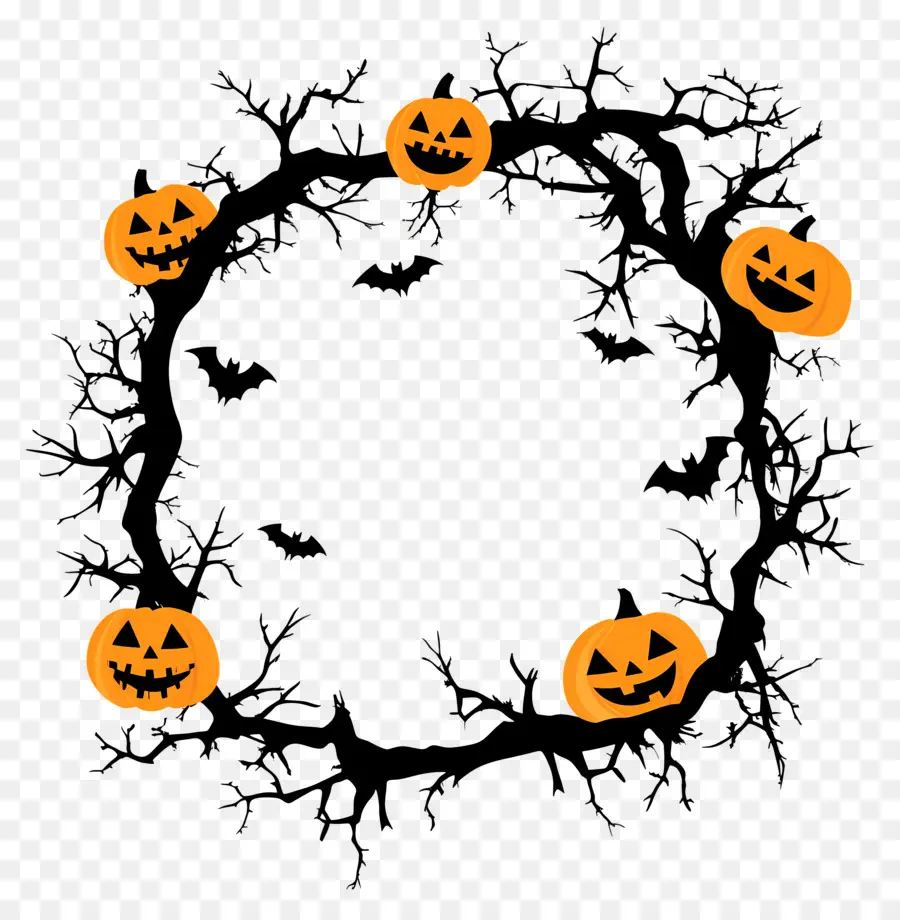 Cadre D'halloween，Couronne De Citrouille PNG