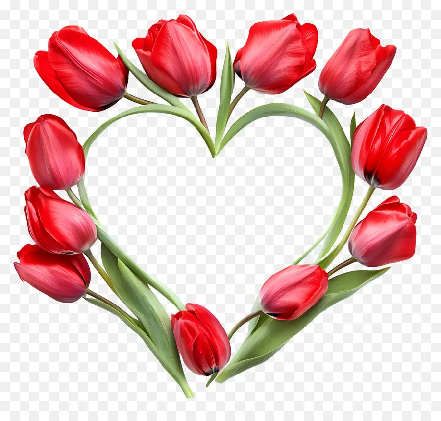 Cadre Coeur，Bouquet De Tulipes Rouges PNG