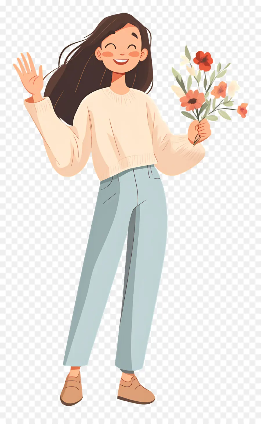 Fille Heureuse，Fille Avec Des Fleurs PNG