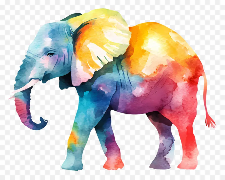 Éléphant Aquarelle，Éléphant Coloré PNG