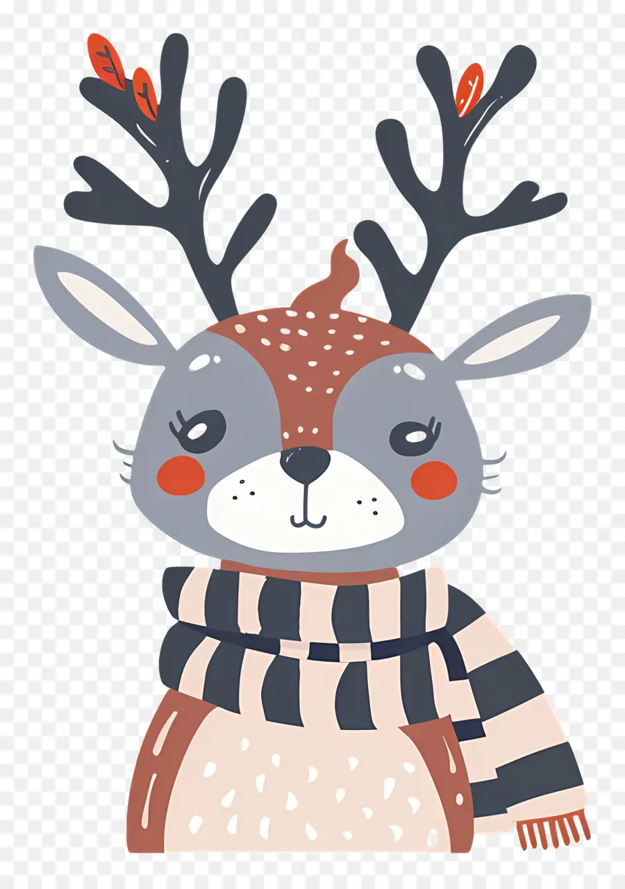 Cerf De Noël，Renne Avec écharpe Noire Et Blanche PNG