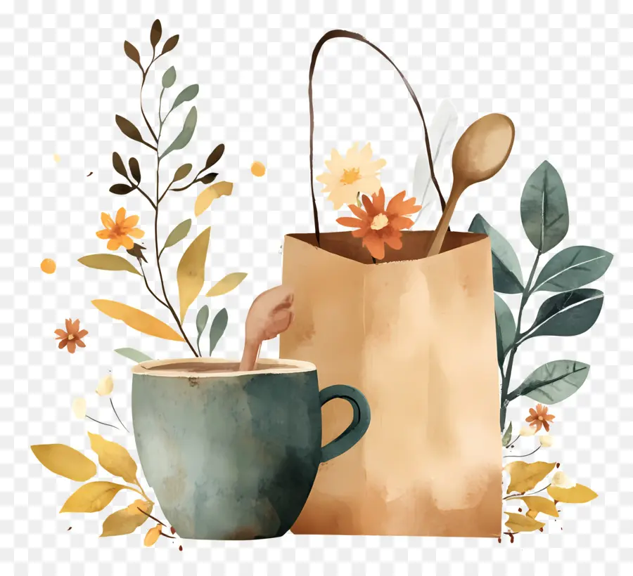 Tasse à Café，Tasse à Café Avec Des Fleurs PNG