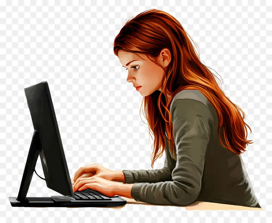 Cours Informatique Fille Étudiant Réel，Fille Avec Ordinateur PNG