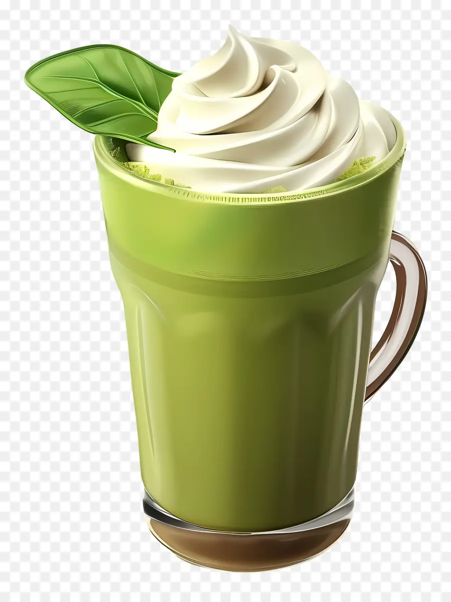 Matcha Latté，Mug Vert Avec Feuille PNG