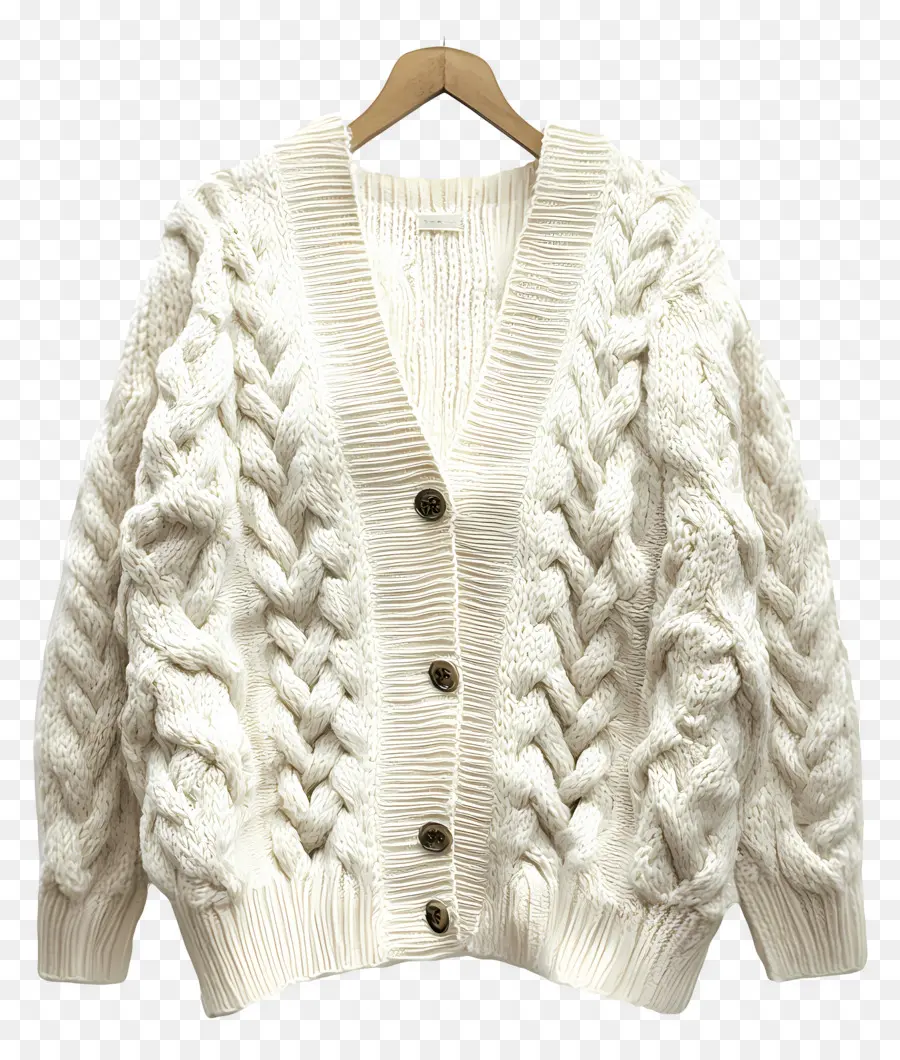 Cardigan，Cardigan En Maille Torsadée Blanc PNG