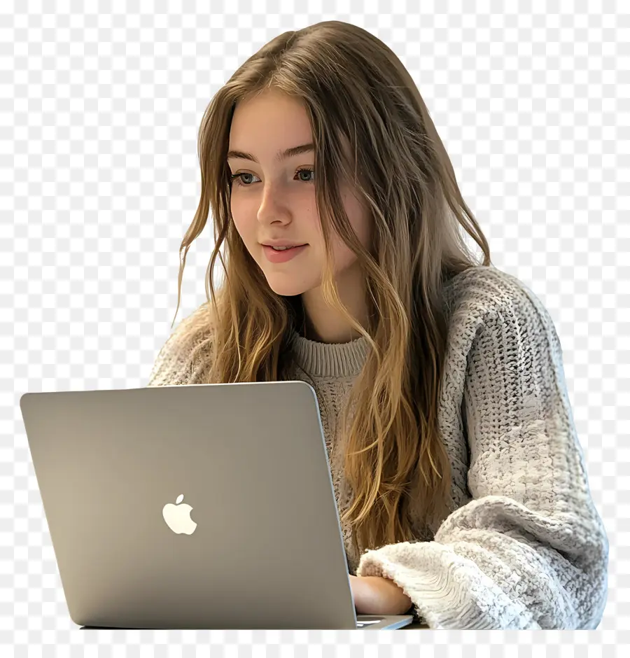 Cours Informatique Fille Étudiant Réel，Fille Avec Macbook PNG