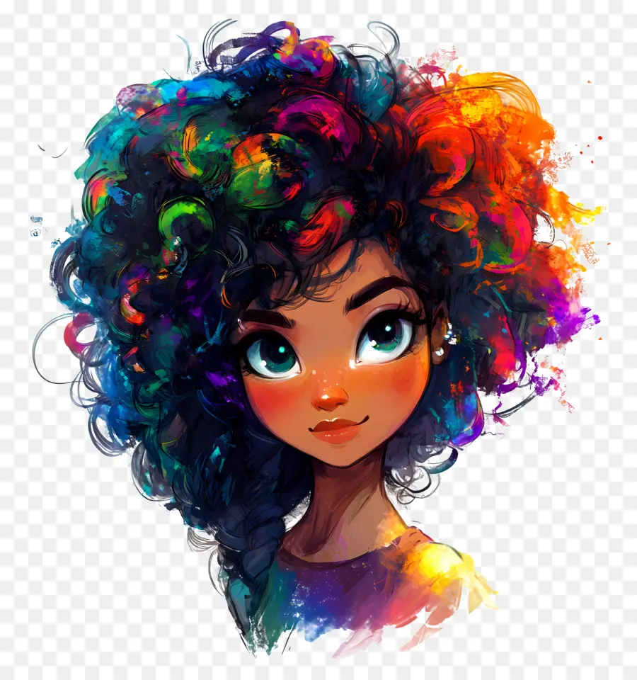 Fille Cheveux，Cheveux Bouclés Colorés PNG