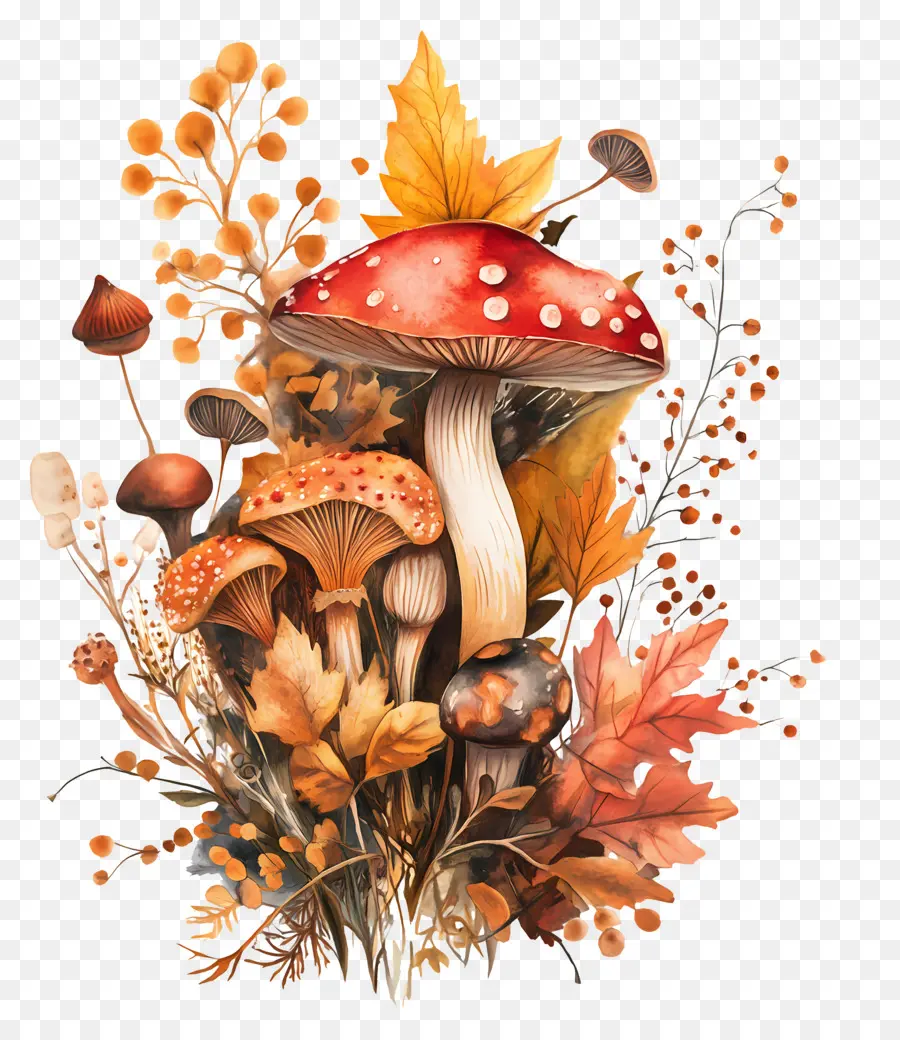 Nature D'automne，Bouquet De Champignons PNG