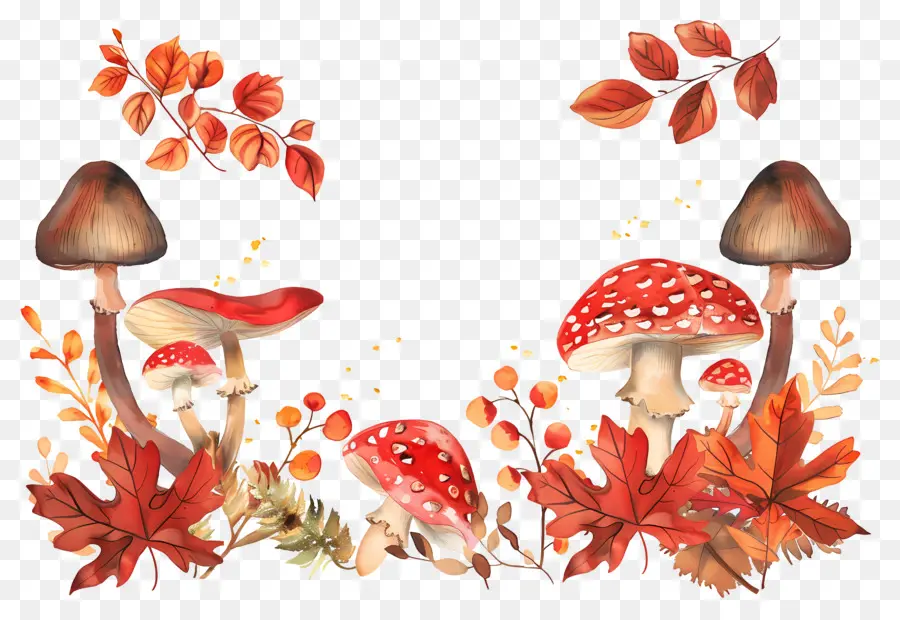 Frontière D'automne，Champignons PNG