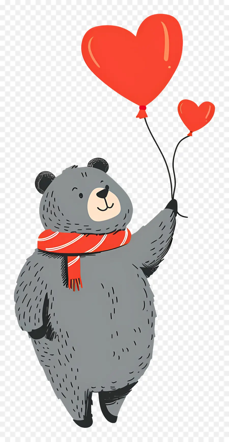 Ours Mignon，Ours Gris Avec Des Ballons Coeur PNG