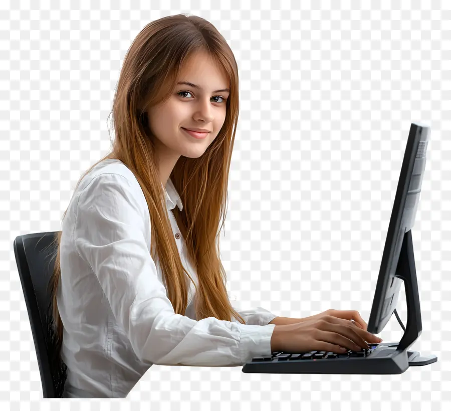 Cours Informatique Fille Étudiant Réel，Fille Avec Bureau PNG