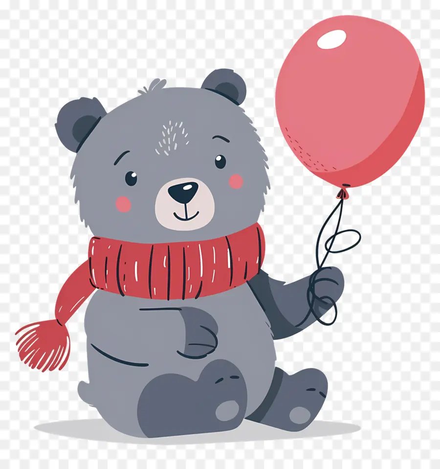 Ours Mignon，Ours Gris Avec Ballon Rouge PNG