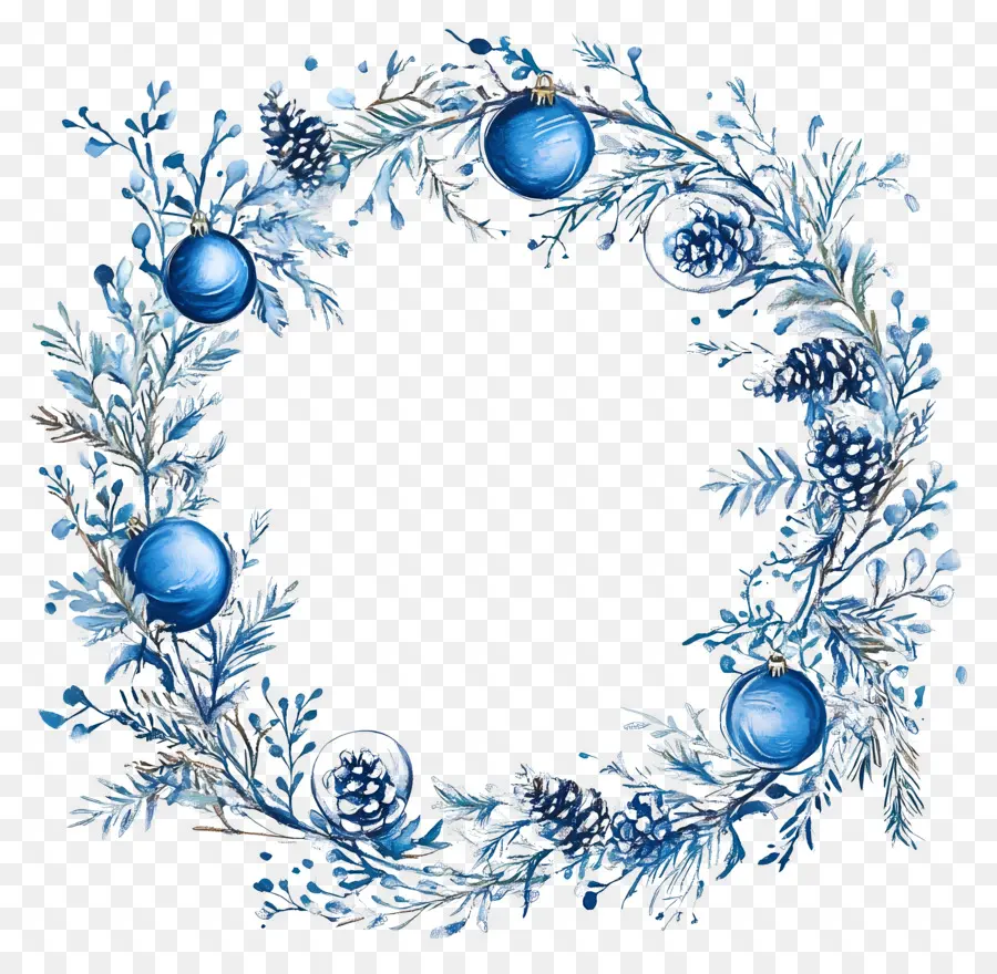 Cadre De Noël Bleu，Couronne Bleue PNG