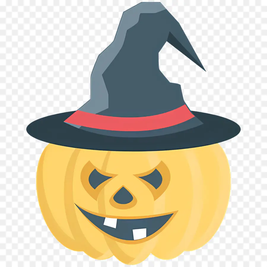 Citrouille D'halloween Effrayante，Citrouille Avec Chapeau De Sorcière PNG