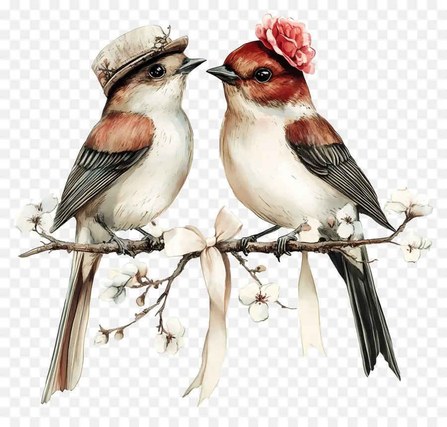 Oiseaux De Mariage，Oiseaux Sur Branche PNG